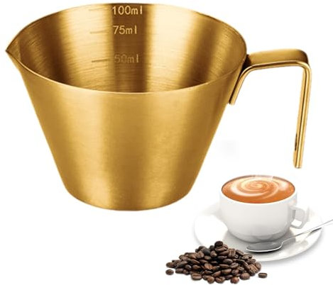 Vaso medidor de espresso de acero inoxidable, taza medidora de espresso de acero inoxidable, taza de café espresso con mango y escala, taza medidora de metal para cafés
