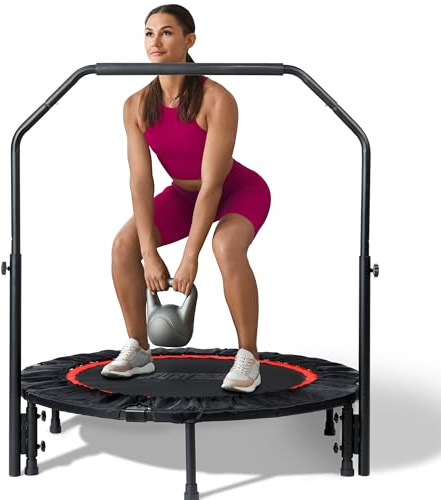 Faltbares Mini-Trampolin für Erwachsene, 101,6 cm/121,9 cm, 450/272,2 kg, Rebounder-Trampolin mit verstellbarem Schaumstoffgriff für Zuhause, Fitnessstudio, kleines Übungstrampolin für Indoor- oder