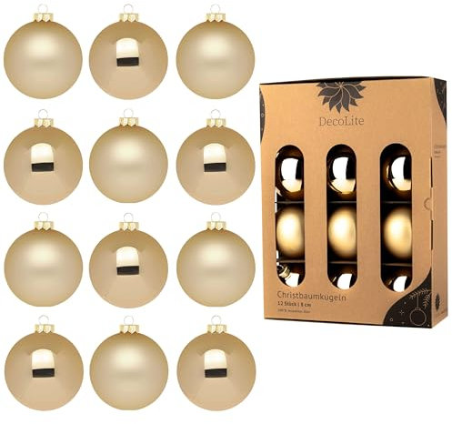 DecoLite: Christbaumkugeln aus Glas Ø 8 cm (12 Stück) - Gold - matt/glänzend