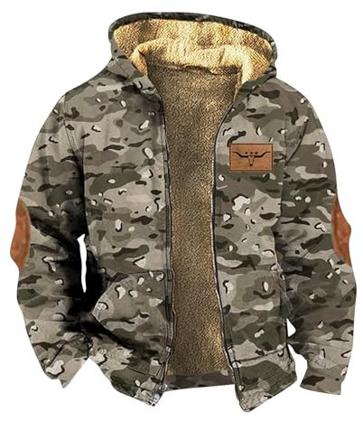 Cocila Deals Of The Day Mens Jacket Casual Fashion Outwear Loose 3D Printed Full Zipper Hoodie Camouflage Heated Jacket Sweatshirt Plus Fleece Hoodie Warm Coat Hooded Top Black of Friday Sale Deals