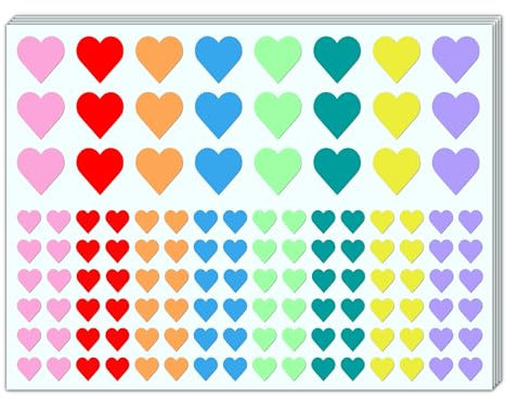 3000 Stück, 12mm & 25mm - Herz Aufkleber Bunt, Sticker Herzen - 2 Größen, 8 Farben