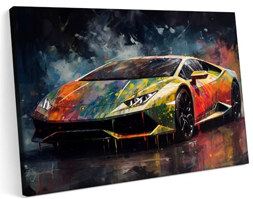 Printonia Leinwandbild m Bild auf Leinwand 120x80 Lambo Huracan Evo GT3 RWD Sport Abstrakt Neon