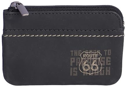 Route 66 David, Hombre de Piel-Cartera Monedero pequeño de Cuero Incluye Llavero Caja de presentación, Negro, Estándar