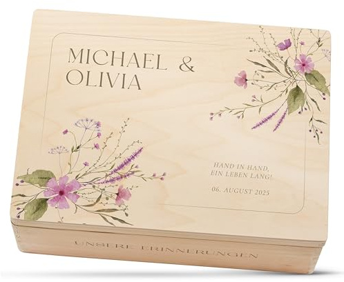 Amari ® Personalisierte Erinnerungsbox aus Holz | Zartrosa (001.16) | Individuelles Hochzeitsgeschenk Erinnerung Hochzeit Personalisiertes Holzkiste