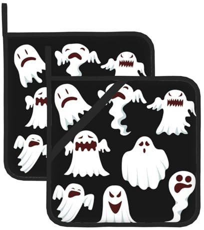 YHBLYKXP Set di 2 presine da cucina resistenti al calore, con stampa fantasma, colore: bianco