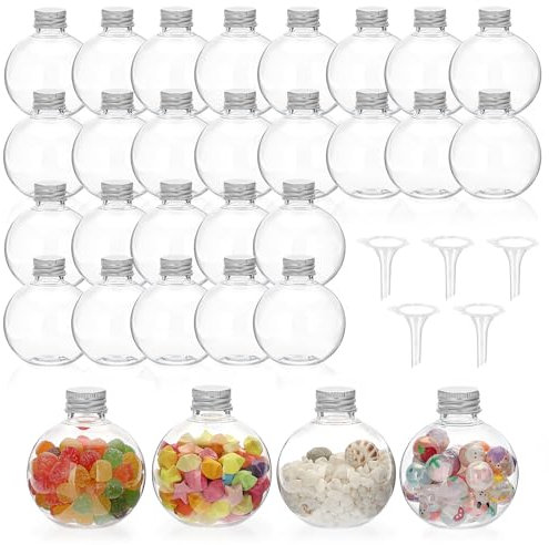 SUMTree - 30 botellas de arena de plástico pequeñas botellas de poción con tapa de aluminio y 5 mini embudos para arte decorativo, aceite esencial (150 ml, bola)