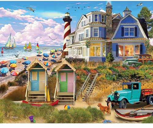White Mountain 1000 Piece Jigsaw Puzzle Coastal Summer, Fun At The Beach | Large Pieces, Gift for Adults and Family, 24x30 in, Lighthouse