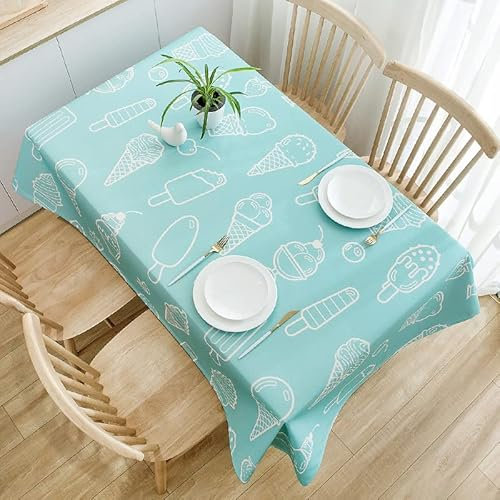 Table Cloth Green Ice Cream Wipe Clean Tablecloth Reusable Waterproof Tablecloth Square Tablecloth Party Dining Table Cover Washable Wipeable Tablecloths(140x140cm)