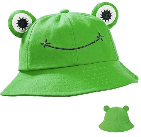 MOAZIFI Fischerhüte Anglerhut Faltbar Baumwolle Anglerhut Frosch Sonnenhut Fischerhut Buckethut Niedlicher Frosch, Sommerhut Aus- Baumwolle, Niedlicher Frosch-Hut Für Frauen,Wandern Camping Outdoor