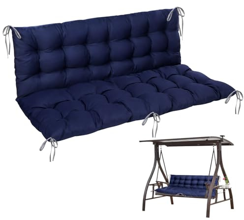 Goutime Gartenliegesitzkissen 150x100cm, 2-Personen Schaukelstuhlkissen mit Rückenlehne, Wasserdicht UV-Schutz, Festzurrgurte für Innen & Außen (Blau)