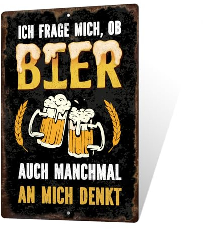 Putuo Decor Metallschild Bier denkt an mich, Keller oder als Geschenk für Bierfans (Denk an Bier)