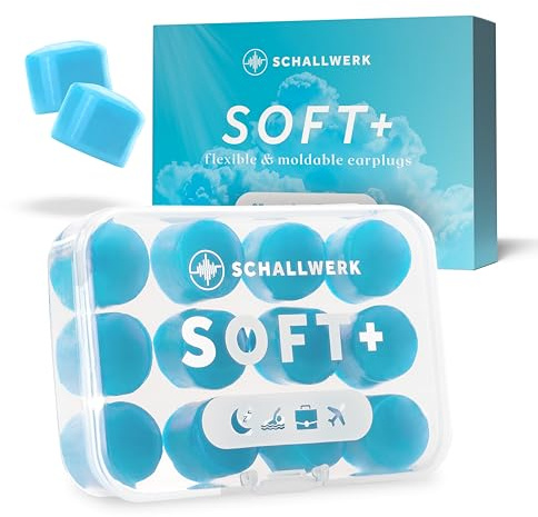 Schallwerk ® Soft+ | 12 Silikon Ohrstöpsel – Optimale Unterstützung als Schlafgehörschutz, weiche Ohrenstöpsel zum Schlafen Silikon – Earplugs for sleeping (Hellblau, Einheitsgröße)
