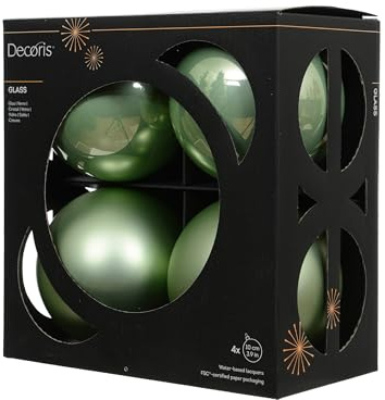 Kaemingk Weihnachtskugeln Glas 10cm 4 Stück - matt & glänzend - Große Christbaumkugeln Weihnachtsbaumkugeln für Weihnachten - Christbaumschmuck & Weihnachtsbaumschmuck - Matchagrün