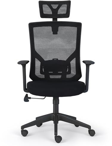 NEW LEADER Silla Ergonómica de Oficina con Reposacabezas, Respaldo en Malla Transpirable y Reposabrazos 3D Ajustables, Altura Regulable, Inclinación 120°, Silla de Escritorio Giratoria para Casa