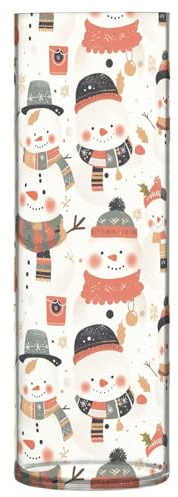 Schwarz-weiße Weihnachtsvase mit Schneemann, zylinderförmig, Kunststoff, 30 cm, moderne transparente Vasen für Tische für Innenbereich, Schlafzimmer, Esszimmer, Dekoration