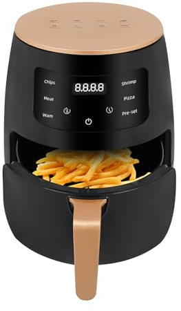 3,5L Heißluftfritteuse | 2400W Airfryer mit Temperatur- & Zeiteinstellung (80°C-210°C) | Frittierkorb mit Anti-Haft-Beschichtung | Für Familien bis 7 Personen | Schwarz/Gold