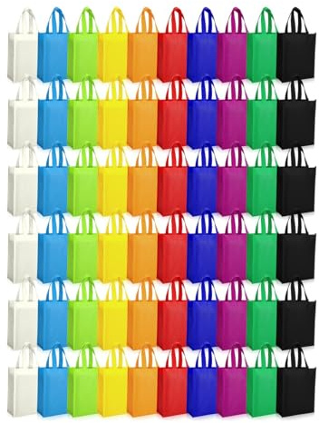 Asyduey 50 Pack Reusable Gift Bag with Handles Foldable Grocery Tote Adults Kids Goodie Bags