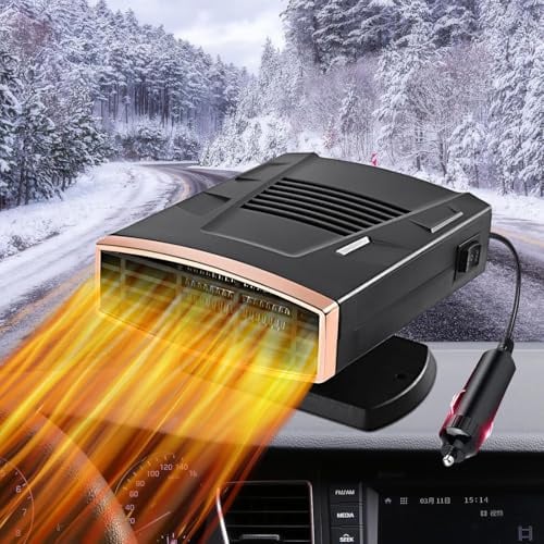Autoheizung, 12V 200W Tragbarer Auto Heizlüfter, 2-in-1-Heiz/Kühlfunktion Schnelles Aufheizen, Auto-Entfroster Defroster mit 360°Drehung, Zigarettenanzünder-Stecker für Alle Autos