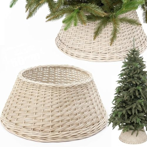 BOGATECO Weidenkorb für den Weihnachtsbaum 50cm Durchmesser | Weihnachtsbaum Rock aus Weide | Weihnachtsbaumkorb | Naturfarbe Christbaumstände aus Weide | Handmache | Weiß