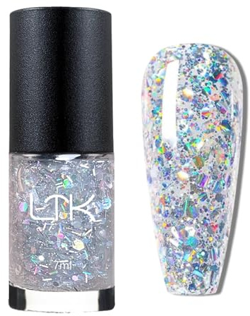Silver Nail Polish - Silver Glitter Nail Varnish Quick Dry - Sparkly Nail Polish Long Lasting - Shimmer Diamond No Need Cure for Women Girls Manicure at Home