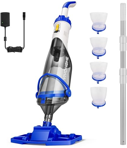 VIVOHOME Kabelloser Poolsauger mit 4 Feinfilter 60 Minuten Laufzeit | Pool Staubsauger mit 4200LPH Absaugung, Tragbarer Poolreiniger mit 213cm Verlängerungsstange, für Schwimmbecken Whirlpools
