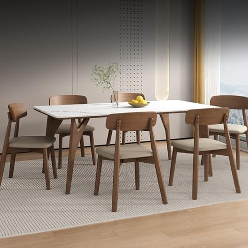 Juego de 6 sillas de comedor de madera maciza, asiento tapizado y respaldo cómodo, soporte completo para el hogar, cocina, sala de estar, hotel, acabado rústico de tronco