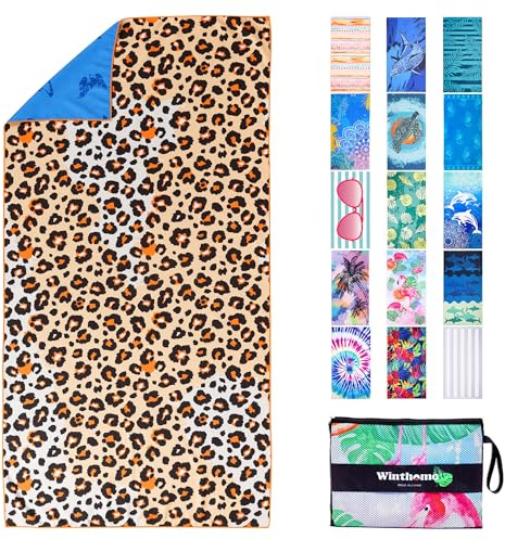 Winthome Strandtuch Wasserloser Öko-Duplexdruck, Strandhandtuch Mikrofaser Groß Schnelltrocknend, Leichtes, Sandfrei, Badetuch für Strand Schwimmen Sauna Camping, mit Tasche, Oeko (180x90cm, 1 Pack)