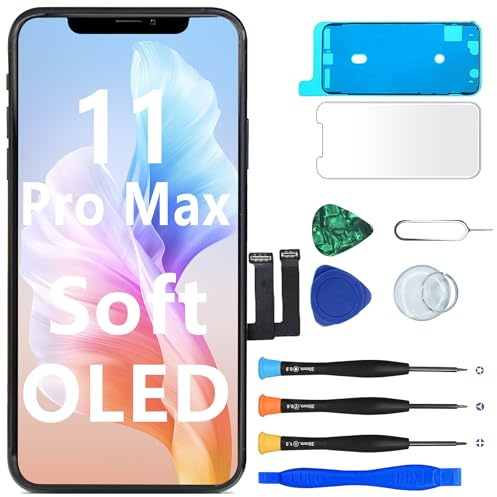 MP+ for iPhone 11 Pro Max Soft OLED Screen Replacement Repair Kit | Soft OLED, Display Digitizer Assembly with Face ID Support, Haptic Touch, Repair Tools and Waterproof Adhesive