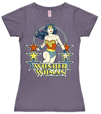 Logoshirt® DC Comics Wonder Woman Stars T-Shirt Damen | Offiziell lizenziertes Wonder Woman-Merch, Vintage-Comic-Motiv, 100% Baumwolle, hochwertiger Frontprint, ideal für Comic-Fans