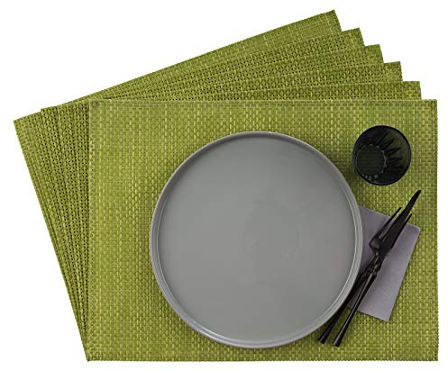 APS 60521 Tischset, 33 x 45 cm, 6er Set Schmalband Platzdeckchen aus Kunststoff, PVC, hitzebeständige, rutschfeste Tischmatten, abwaschbare, wasserabweisende Platzsets, apfelgrün
