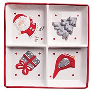 Excelsa Xmas Country Style Piatto 4 Scompartimenti, Ceramica, Bianco/Rosso