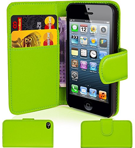 AMPLE iPhone 5SE/SE Case, Book wallet PU leather case (Phone 5SE, GREEN)