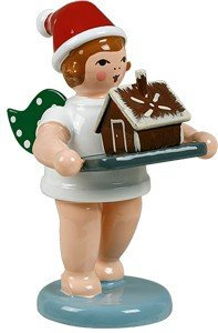 Rudolphs Schatzkiste Weihnachtsfigur Engel mit Krone und Lebkuchenhaus Höhe 6cm NEU Figuren Haus Baum Figur Kirche Erzgebirge Holz Seiffen Weihnachten Spielzeug Dekoration Tischdeko Kurrende