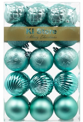 KI Store Teal Christmas Baubles 30pcs Shatterproof Christmas Tree Decorations 60mm