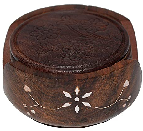 Zap Impex Wood Beautiful Coaster Set Sottobicchieri da tavola rotondi fatti a mano per tazze da tè, tazze da caffè, birra e bicchieri d'acqua (4,5 pollici)