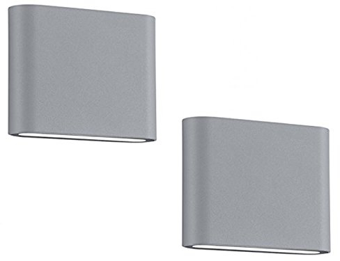 2er SET kleine flache LED Außenwandleuchten aus Aluminium Grau, Breite 11,5cm