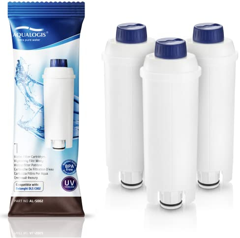 Remplacement du Filtre de la Machine à café Aqualogis pour L'adoucisseur au Charbon Actif DeLonghi DLSC002, ECAM, Esam, ETAM, BCO, EC. (3-Pack)