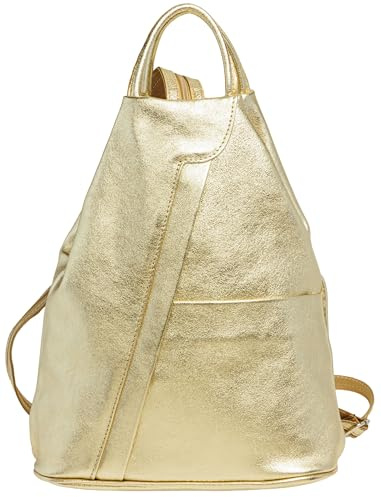 Caspar 2in1 Leder Rucksack Schultertasche Sportlich Elegante Damen Handtasche - SIGNATURE LINE - Modell No.782 - Made in Italy, Farbe:gold, Accessoires:One Size