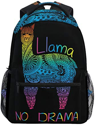 Regenbogen Farbe Lama No Drama Schulrucksack für Jungen Mädchen Kinder Reisetasche Bookbag