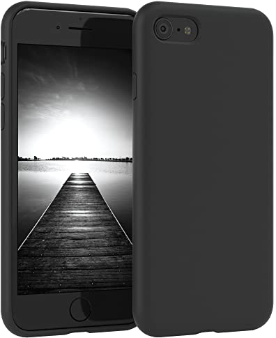 EAZY CASE Premium Silikon Handyhülle kompatibel mit iPhone SE (2022/2020) / iPhone 8/7, Slimcover mit Kameraschutz und Innenfutter, Silikonhülle, Schutzhülle, Bumper Case, Hülle, Softcase, Schwarz
