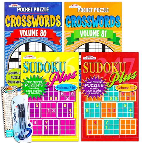 Crossword Sudoku Travel Size Puzzle Books for Adults Seniors Super Set ~ Bundle of 4 Travel Crossword and Sudoku Puzzle Books (Over 330 Puzzles Total)
