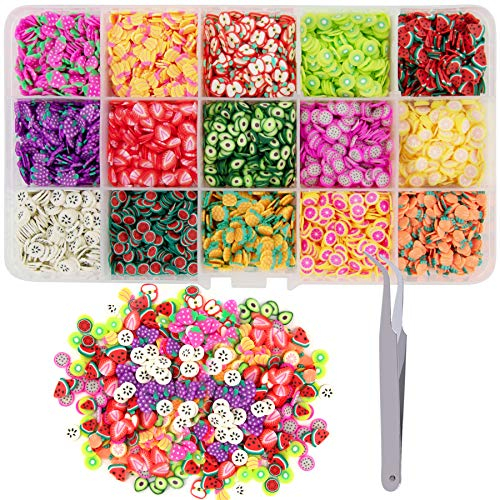 Duufin 10500 Stück Obst Scheibe Nail Nagel Obst Schleim Mini 3D Obstscheibe Nail Art Slice mit Pinzette Obst Polymer Clay Scheiben für DIY Crafts Nageldekorationen