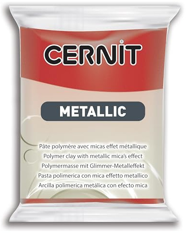 CERNIT CE0870056400C - Block Modelliermasse (Polymer) METALLIC, ofenhärtend, sofort gebrauchsfähig, 56g, geeignet für DIY, Schmuck und Figuren, für Einsteiger und Hobbykünstler, Rot, 1 Stück