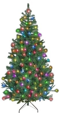 SHATCHI 4Ft-12Ft Pre-Lit Artificial Christmas Tree Alaskan Pine Tips Xmas Home Decorations Metal Stand Warm White LEDs, Green W/Multicolour (5F/150cm)