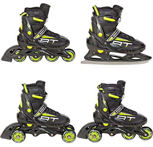 RAVEN Profession 4in1 Inlineskates Triskates Rollschuhe Schlittschuhe Inliner für Kinder und Erwachsene verstellbar (Black/Lime, 38-42 (25cm-27,5cm))