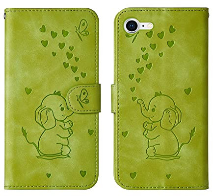 Bartern Flip Case for iPhone SE 2020/iPhone SE 2022,Cute Elephant PU Leather Folio Flip Wallet Phone Case Cover with Card Holder Magnetic Closure and Stand Feature for iPhone 7/iPhone 8,Green