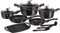 Berlinger Haus Carbon Pro Batería Cocina Inducción, Antiadherente Mármol sin PFOA, Aluminio, Set 2 Cazuelas 3 Tapas Cristal, Cazo, Plancha, 2 Sartenes, 3 Utensilios, Gris Oscuro Metalizado (BH-6911)