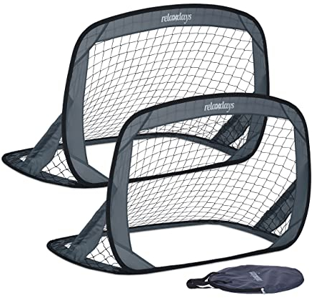 Relaxdays Pop Up Tore 2er Set, Faltbare Fußballtore für den Garten, Kindertore mit Tasche, HxBxT: 78 x 121 x 80 cm, grau