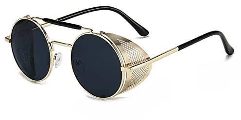 besbomig Retro Rund Steampunk Sonnenbrille für Damen Herren Polarisiert UV Schutz - Hippie Metallrahmen Festliche Partybrille Fasching Brillen Modeaccessoire