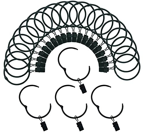 Vorhangringe mit Clips 2in/50mm Innendurchmesser Openable 24 Pack rostfreie Metallbügel Ring dekorative Drapery Vintage Schwarz TXZWJZ